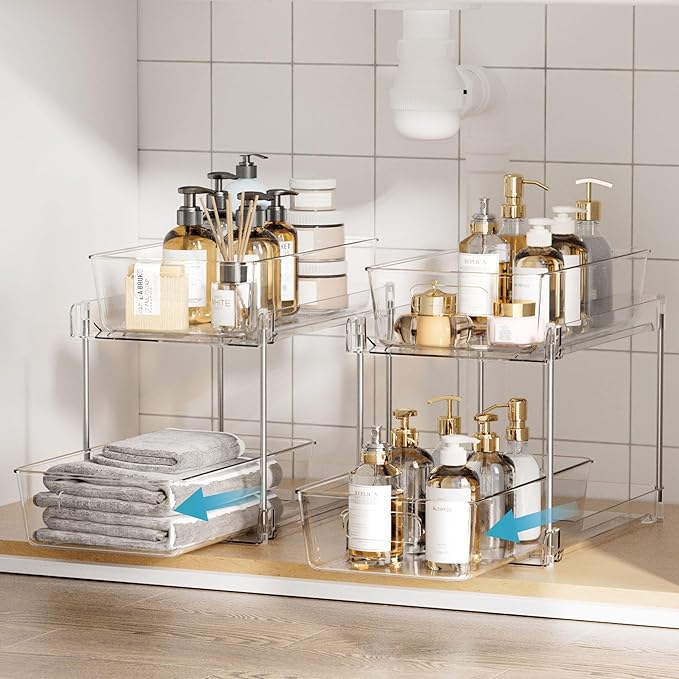 Vtopmart 6 Pack Bathroom Under Sink Organizer (S-Standard) | Slide-out drawers, Multi-purpose storage, Clear visibility, Easy Set-up