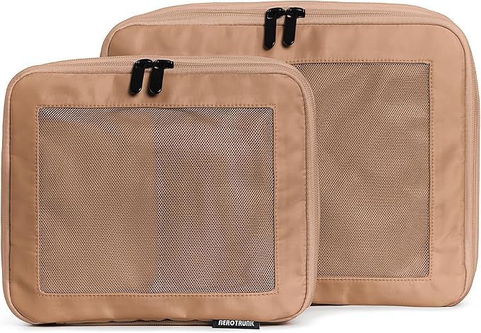 Compression Packing Cubes for Travel, 2-Pack, Mocha | Solves overpacking, 2-Piece set fits most carry-ons, 50% Space savings, Compression luggage organizer bags