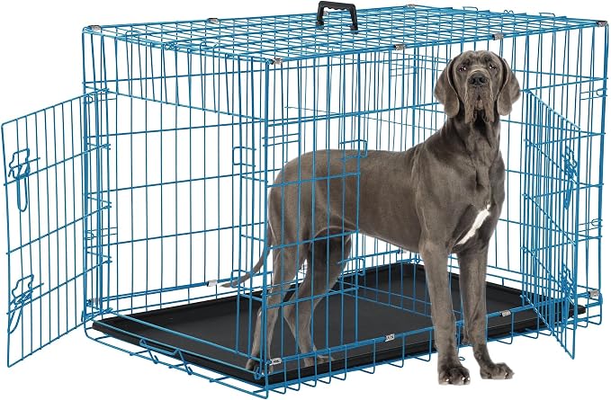 Genoro 48" Foldable Dog Kennel - Double Door Crate w/Leak-Proof Tray & Divider, Portable & Collapsible Metal Dog Cage for Large Indoor Dogs