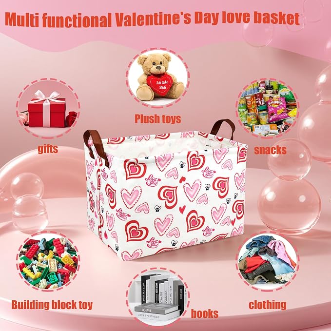 Valentine's Day Basket Gift for Empty Cute Heart Large Storage Bin for Kid and Baby Room Décor (Love you heart)