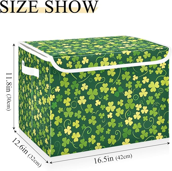 St. Patrick's Day Storage Bins with Lids and Carrying Handle,Foldable Storage Boxes Organizer Containers Baskets Cube with Cover for Home Bedroom Closet Office
