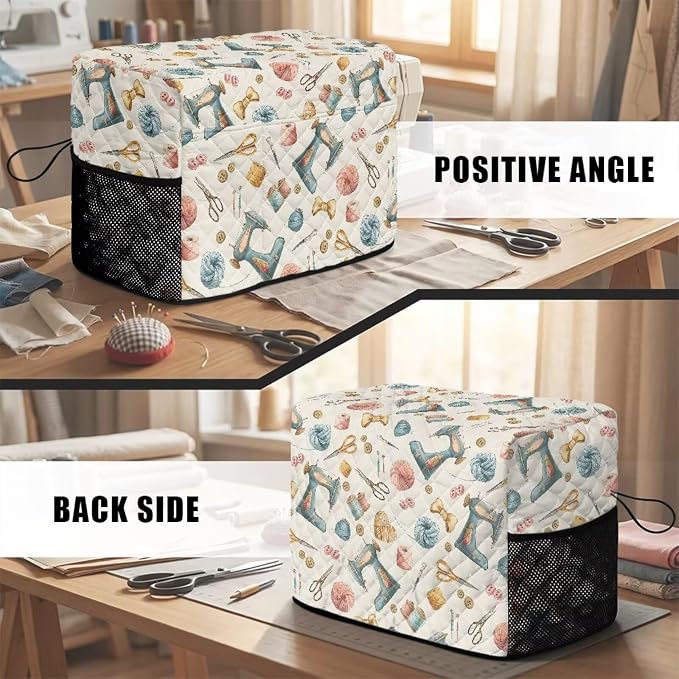 Sewing Machine Cover Polyester Febric Sewing Tool Motif Print | Dust Pet Hair Protection,Quilting Design,Fits Standard Singer,Brother Janome Machines,Protecting Decorating Your Sewing Space
