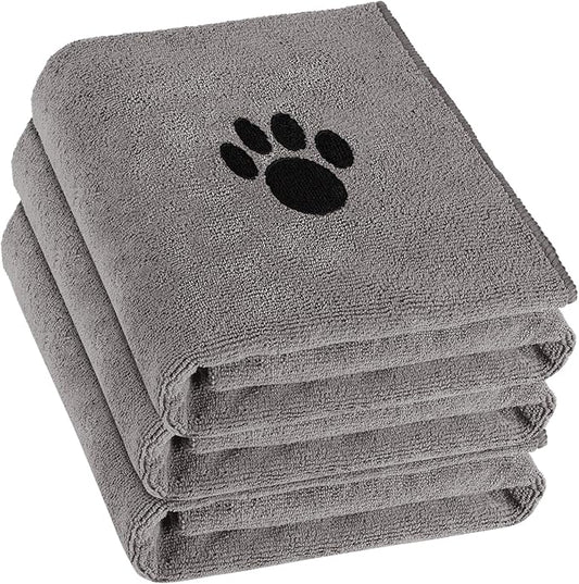 Puomue 3 Pack Microfiber Dog Towels for Drying Dogs, Super Absorbent and Soft Pet Grooming Towel, 40 Inch X 23.6 Inch, Perfect Dog Drying Towels for Large, Medium or Small Dogs, Grey