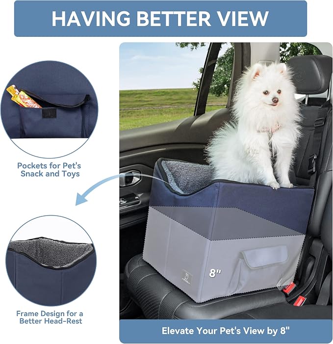 A 4 Pet Dog Car Seat for Small Dog, Booster Travel Pet Seat with Safety Seat Belts & Storage Bags, Portable Comfortable Pet Seat for Dogs Under 25 lbs