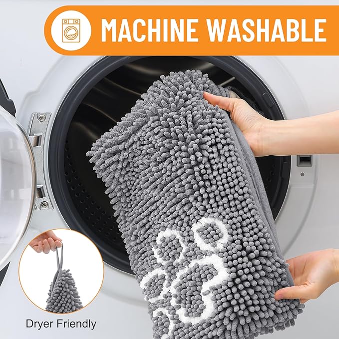 Smiry Chenille Dog Drying Towel, Extra Absorbent Bath Towel for Mud Dogs, Ultra Soft Quick Dry Pet Wash Mitt for Bathing, Grooming and Post-Walk Cleaning (31x13 Inches, Grey)
