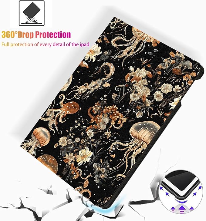 for Microsoft Surface Pro 8-13" 2021 Tablet Case,Auto Wake/Sleep,Adjustable Stand Protective Cover - Golden Jellyfish Floral