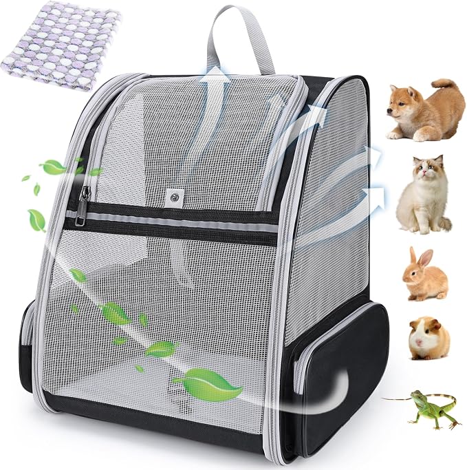 Cat Backpack Carrier, Ideal for Small Animals & Puppies, Airline Approved,Safe for Travel, Hiking, Vet Transport & Outdoor Use Fully Ventilated Design for Ultimate Comfort On-the-Go