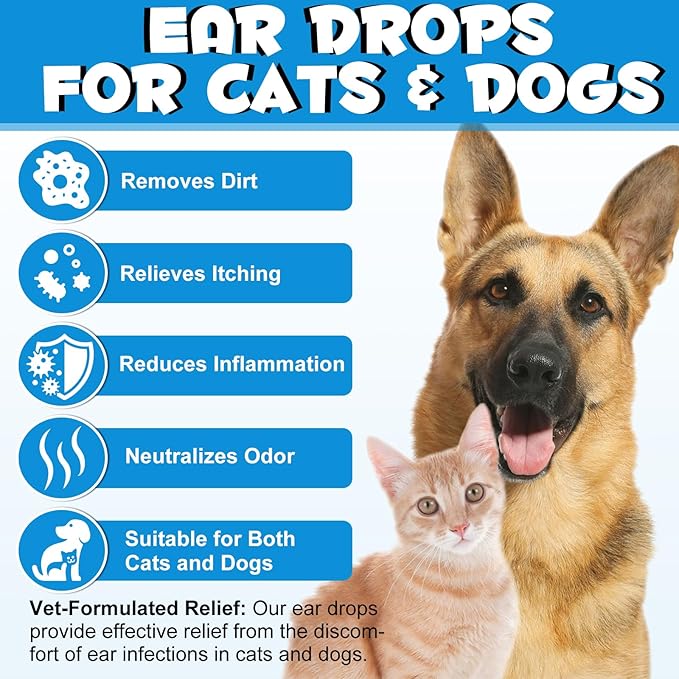 ZIXAOK 2PCS Dog & Cat Ear Infection Treatment Drops, Pets Ear Cleaning Drops with 1% Hydrocortisone for Dog & Cats Yeast Infection, Itchy Ear Relief, Treats Ear Infections for Dogs & Cats