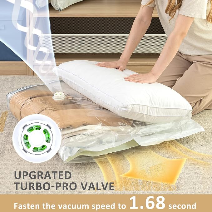 TAILI Hanging Vacuum Storage Bags for Clothes Space Saver 6 Combo Cream | Vacuum Seal Bags for Clothing Travel, Winter Clothes Storage Closet Organizers, Garment, Coats, Suits and Jackets