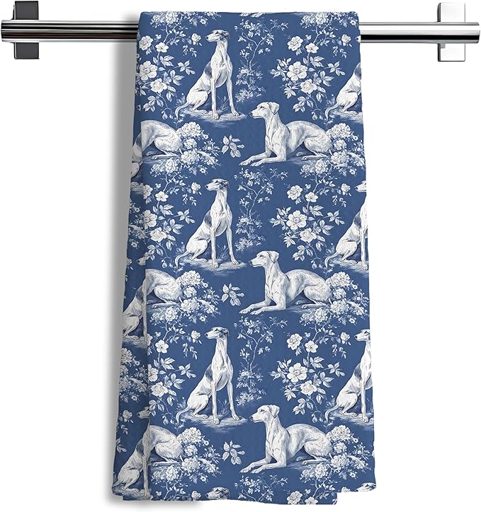 Greyhound Dog Gifts for Chinoiserie Floral Decor Kitchen Towels，Blue and White Greyhound Dog Grandmillennial Decorative Dish Tea Towels for Kitchen Bathroom,16x24 Inch