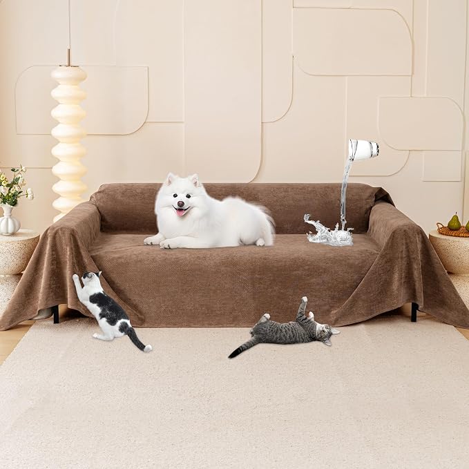 Loiion Cat Scratch Proof Furniture Protector Waterproof Sofa Cover 134"x91" | Pet-Friendly Couch Protector, Anti-Scratch & Anti-Slip Sofa Cover For Cats Dogs Kids, Machine Washable