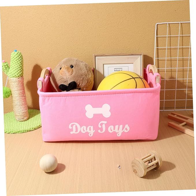 Ciieeo Pink Felt Pet Organizer Box with Handles Lightweight Large Storage Basket for Dog Home Use Decorative and Portable Container for Tidy Spaces