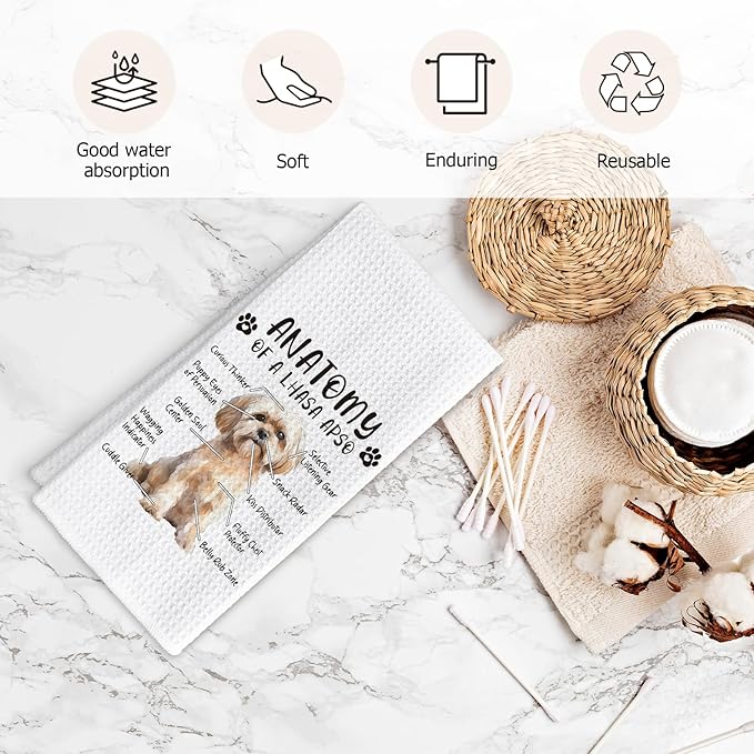 Funny Lhasa Apso Kitchen Towels, Hand Dish Towels for Dog Lovers, Anatomy Tea Towel Room Decor for Home Kitchen Bathroom, Gifts for Dog Enthusiasts