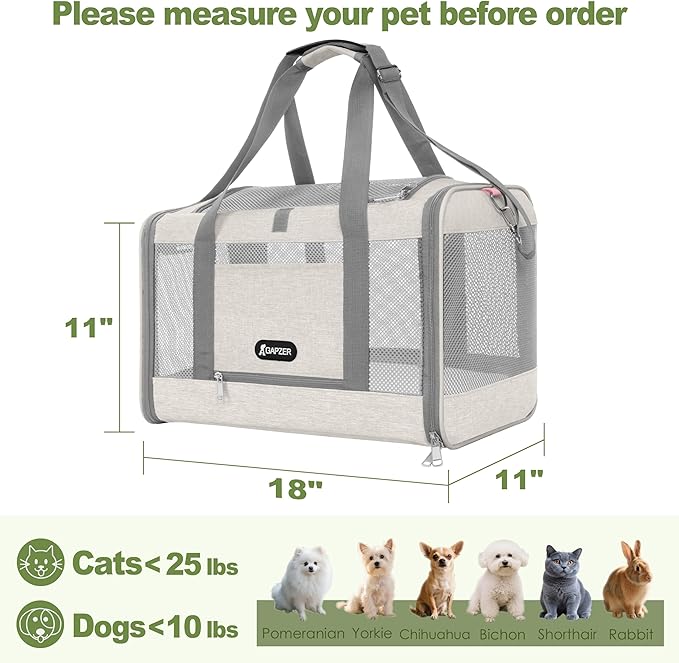 GAPZER Cat Carrier American Airline Approved 18x11x11,Top Opening Pet Cage | Mini Dog Foldable Soft Carrying Bag, Bichon Crate Kennel Breathable Case Hard Bottom, 4-Side-Ventilation See Through Mesh Bag