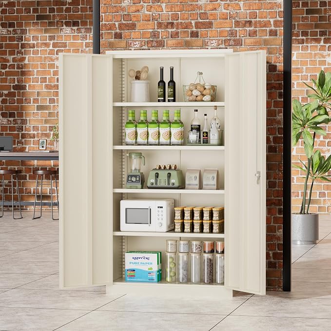 Greenvelly 72" Metal Storage Cabinet with Locking Doors and 4 Adjustable Shelves, Lockable Steel Cabinet for Home Office, Garage, Shop, School (Grey 36" W x 18" D)
