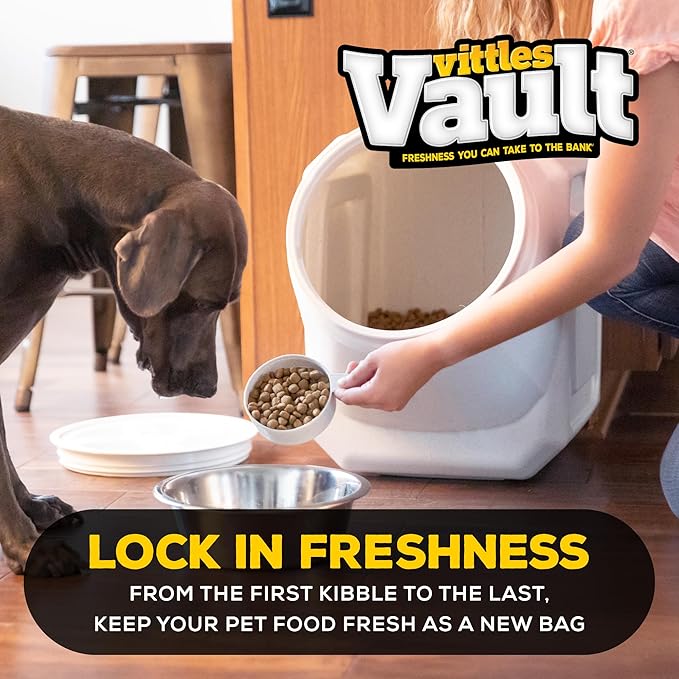 Vittles Vault Airtight Stackable Pet Food Storage Container, Up to 60lbs | BPA Free Plastic, Sealed Airtight for Kibble, Bird Seed, Oatmeal and More; Includes Scoop, Made in USA