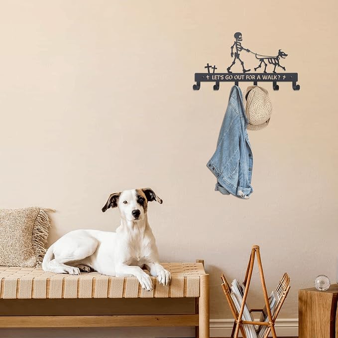 Skull Dog Paw Shaped Wall Mount Leash and Key Hook - Gothic Home Decor Organizer