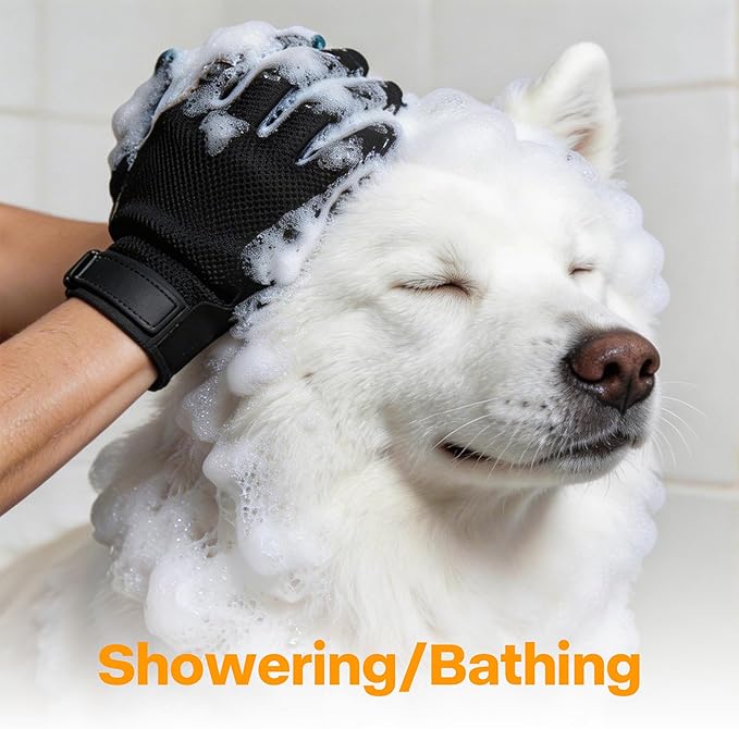 PAWISE 3-in-1 Pet Grooming Gloves,Shedding, Bathing & Massage Hair Remover Mitt for Dogs, Cats, Horses, Machine Washable Dog Bath Gloves