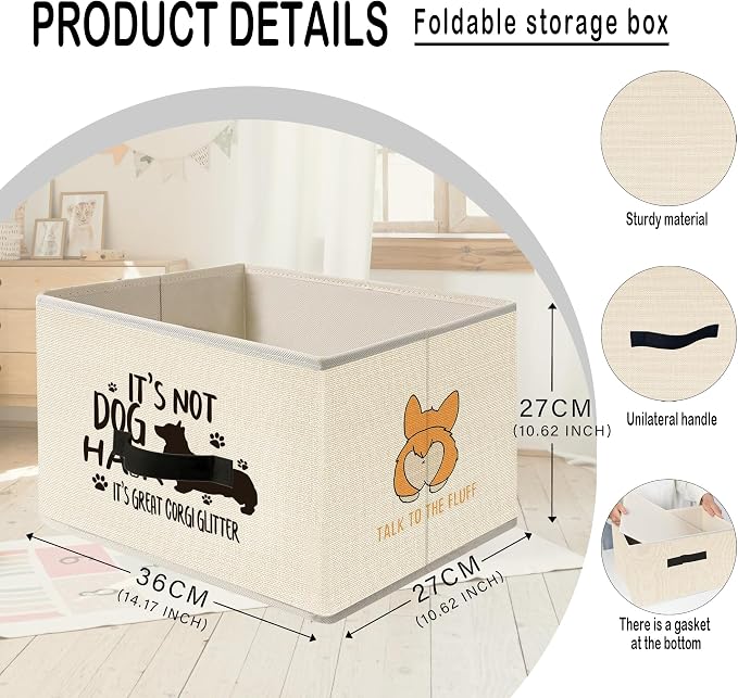 Mancheng-zi Funny Corgi Dog Collapsible Storage Bins, Corgi Gifts for Lovers Women, Pet Lover Gifts, Funny Dog Toys Books Clothes Storage Organizer Baskets for Living Room Bedroom, Set of 2
