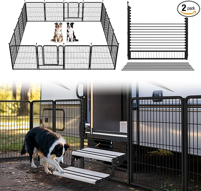 FXW Rollick Dog Playpen with RV Step Grid, 32" H, 16 Panels | Heavy-Duty & Easy setup Play Area, Helps Close Stair Gaps, Fits 32" RV Step Opening, For Small & Medium Dogs, Patented
