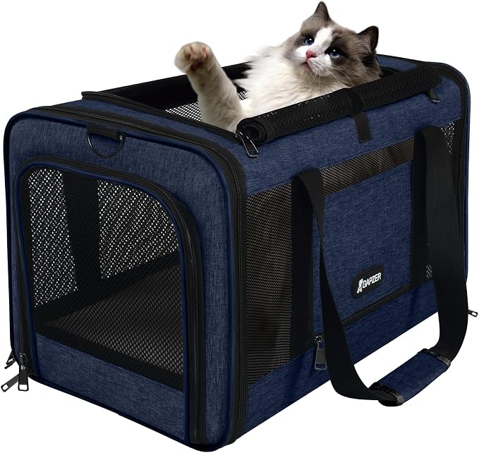 GAPZER Cat Carrier 18x11x11 United Airline Approved, Soft Pet Flying Kennel | Small Dog Chihuahua Crate 5-10 Pounds, Softshell Kitty Taxi Transport Cage 18lbs, Sturdy Miniature Poodle Top Loader Vet Case