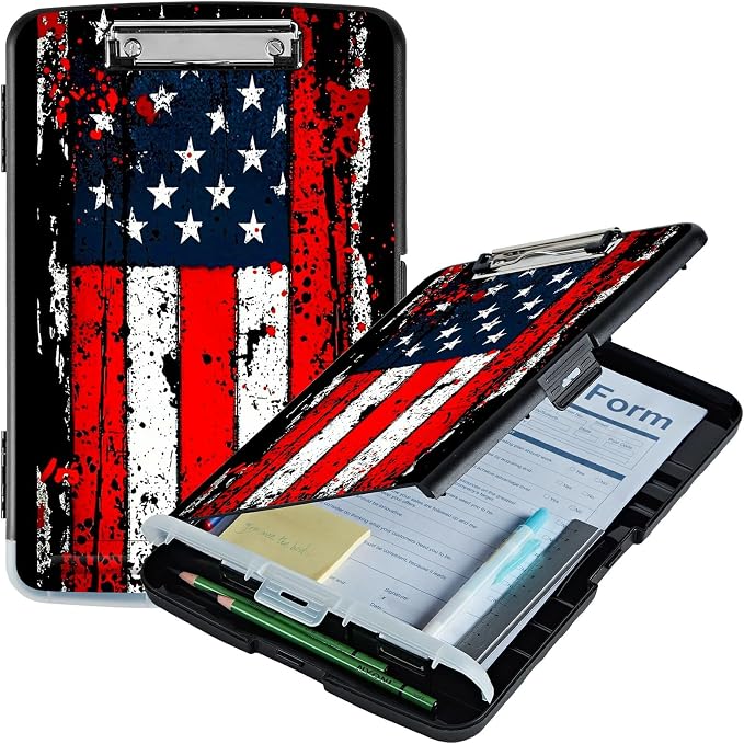 A4 Clipboard with Storage Pen Holder, Clipboards Organizer Nursing Clipboard Foldable File Folder Plastic Clipboard Folio Clip Board for Office Work Classroom Doctor, Vintage Black Flag