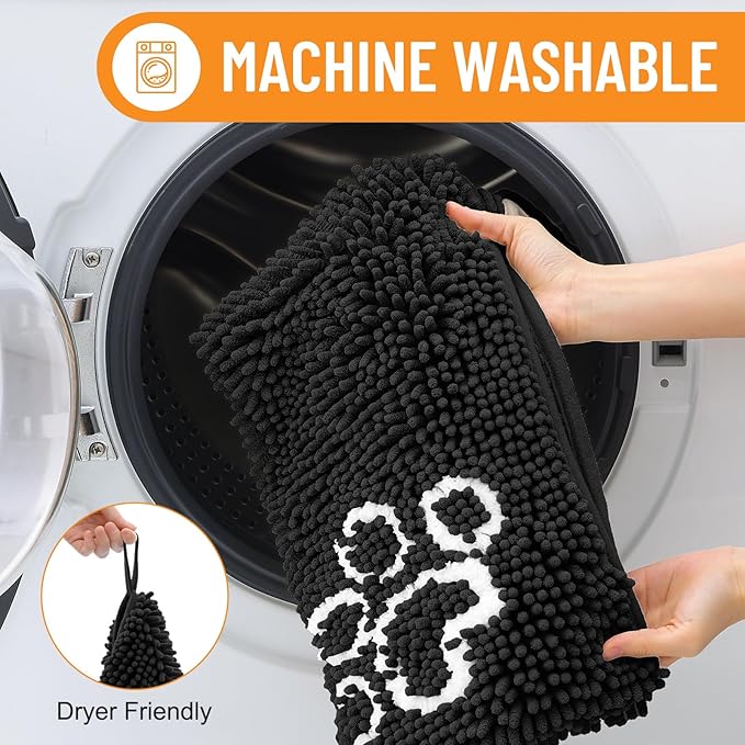 Smiry Chenille Dog Drying Towel, Extra Absorbent Bath Towel for Mud Dogs, Ultra Soft Quick Dry Pet Wash Mitt for Bathing, Grooming and Post-Walk Cleaning (31x13 Inches, Black)
