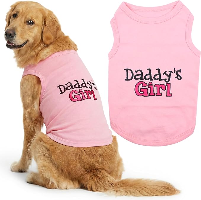 Parisian Pet Dog Shirt – 100% Cotton Shirts for Large Dogs – Pink Sleeveless Puppy Clothes – Lightweight and Breathable Dog Apparel – Girl Dogs Clothes - Stretchy Daddy’s Girl Pet Shirt