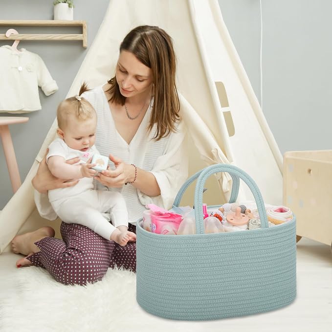COMSE Large Cotton Rope Baby Diaper Caddy Organizer, Light Green