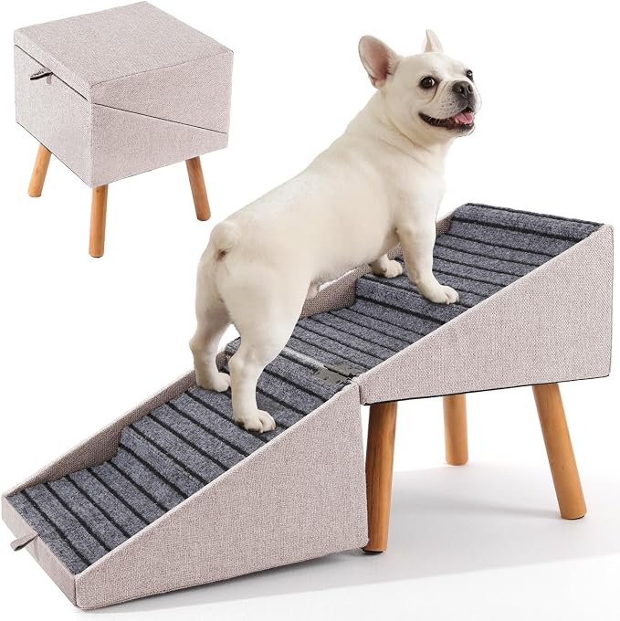 Split Ottoman Dog Ramp for Couch and Bed,17.13" H Dog Stairs for Small Dogs and Cats, Foldable 2 in 1 Pet Steps for Medium Large Dogs and Puppy, Non-Slip Wooden Doggie Steps