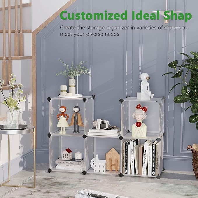C&AHOME 6-Cube Storage Organizer Cube Shelf Closet Storage Bookcase, White | Stackable Cubby Storage, Bookshelf, Portable Plastic Storage Closet Organizer, DIY Modular Shelving Units for Home, Wardrobe