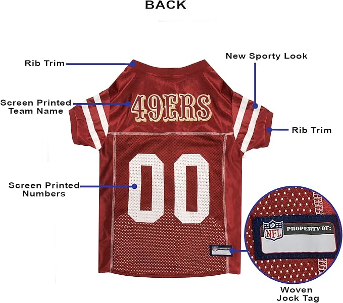Pets First NFL San Francisco 49ers Dog Jersey, Size X-Small, Football Shirt Costume for Pet, Dog Sports T-Shirt, NFL Team Clothing for Cats, Licensed Pet Apparel Available in 7 Sizes and 32 Teams