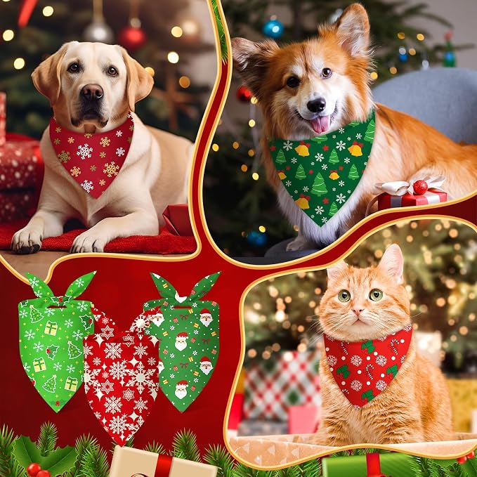 200 Pcs Dog Bandanas Bulk, Red & Green Triangle Dog Kerchiefs for Small Medium Large Dogs, Reusable Pet Scarves for Groomers, Pet Shops, Parties & Photo Props, 25 Styles