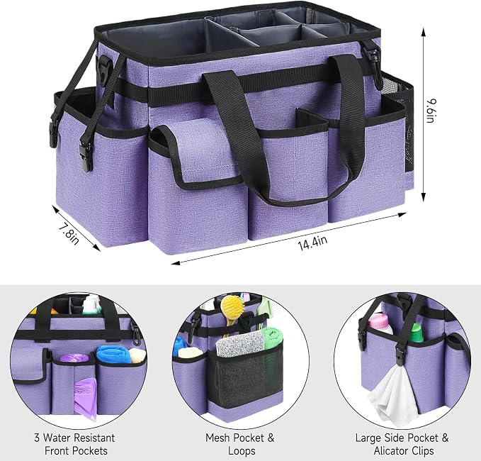 Cleaning Caddy,Cleaning Bag for Housekeepers,Cleaning Supplies Organizer with Handle,Purple