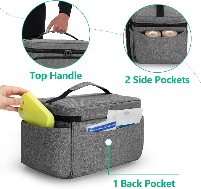 Small Medicine Storage Bag, Empty Family First Aid Kits Case, Gray | Emergency Medical Supplies for Home Care, Pill Bottle Organizer, Multifunctional Bag for Medical Use, Dormitory, Travel
