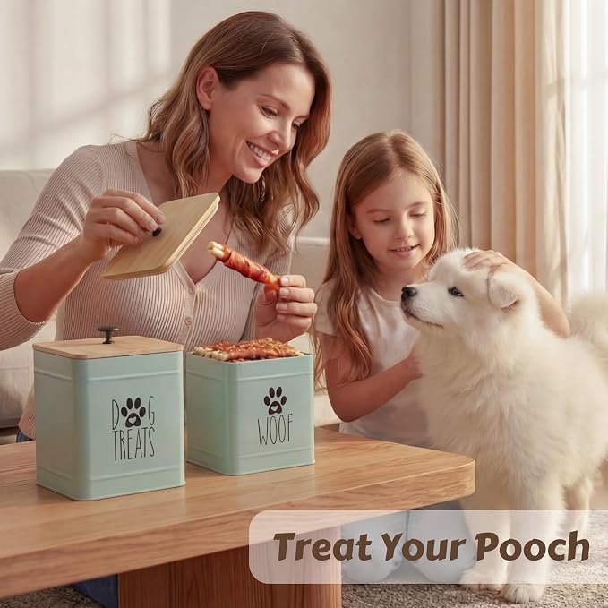 PERFNIQUE Dog Treat Container, Airtight Dog Treat Jar Set of 2, Dog Cookie Jar for kitchen Counter, Pet Treat Container, Dog Treat Canister and Storage, 7.8x6.2 & 7.3x5.5 (Sage Green)