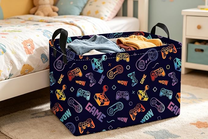 Essme Rectangular Game Basket,Kids Storage Bins Organizer with Handles for Boys Room Decor, Gift Basket,Shelf Basket.(Color Game)