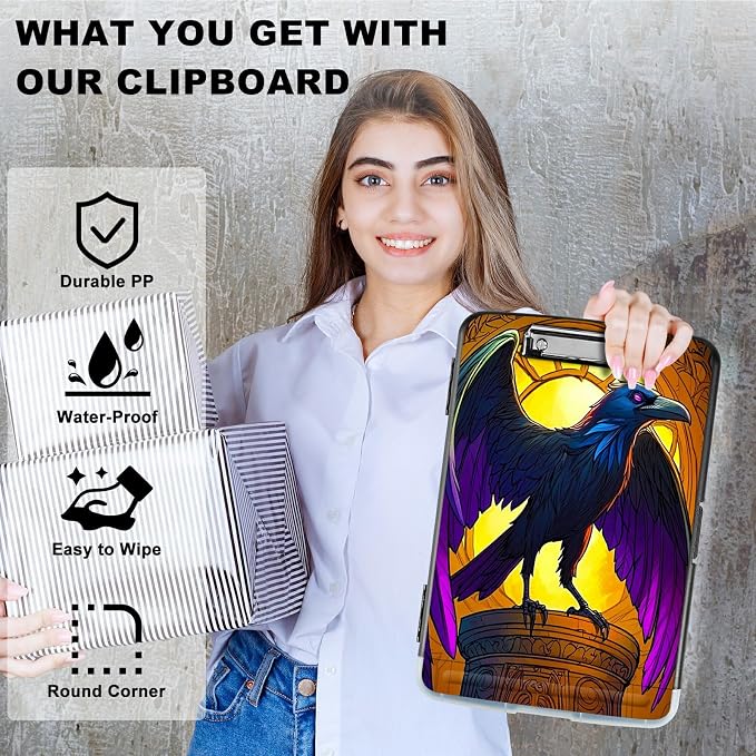 Eagle with Purple Wings A4 Clipboard with Storage Pen Holder, Clipboards Organizer Nursing Clipboard Foldable File Folder Plastic Clipboard Folio Clip Board for Office Students Classroom