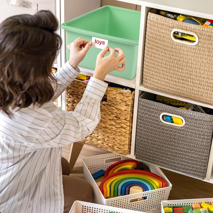 Zonon 12 Pcs Plastic Cubby Bins Office Storage Container Storage Bins Plastic Organization with 1 Pack Self Adhesive Label for Library Office Home Nursery(Pastel)