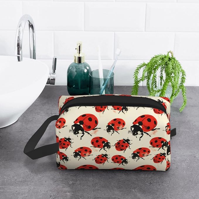 Ladybugs Makeup Bag - Durable 600D Oxford Fabric Travel Cosmetic Bag, Shockproof Foam Padded Toiletry Organizer for Gym & Daily Use 10x6.2x4.9 Inch