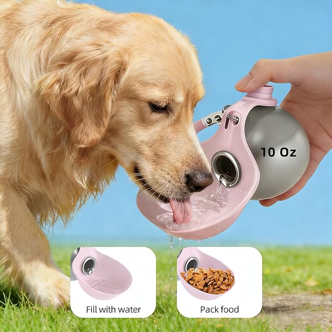 2 in 1 Portable Dog Water Bottle with Foldable Silicone Bowl, 10 Oz Travel Water Bottle for Dogs Drinking, Leakproof Stainless Steel Pet Water Bowl for Outdoor Walking Hiking Camping (Blue no Print)