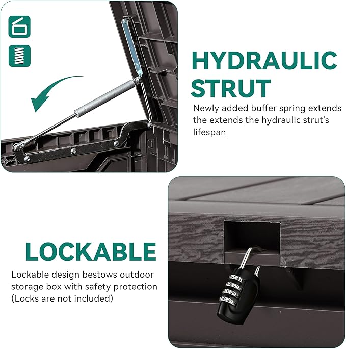 YITAHOME 80 Gallon Resin Deck Box | Weather Resistant Outdoor Storage Box, Lockable Indoor Outdoor Storage for Supplies and Essentials, Dark Brown