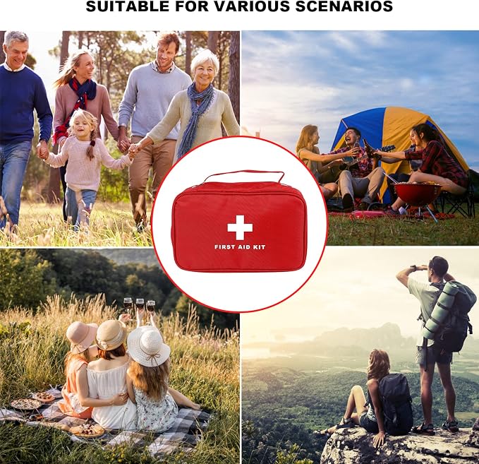 6pcs First Aid Bag Empty, Waterproof Durable First Aid Kit Bag Empty with Zippered,First Responder Storage Medicine Emergency Bag for Home Office Kitchen Outdoor Travel Camping Activities-Red