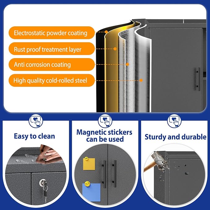 GAIOUS 35.6'' Tall Metal Garage Storage Cabinet with Wheels,Rolling File Cabinet with Lock and Adjustable Shelves,Outdoor Steel Tool Cabinet for Home,Office,Garage,Black