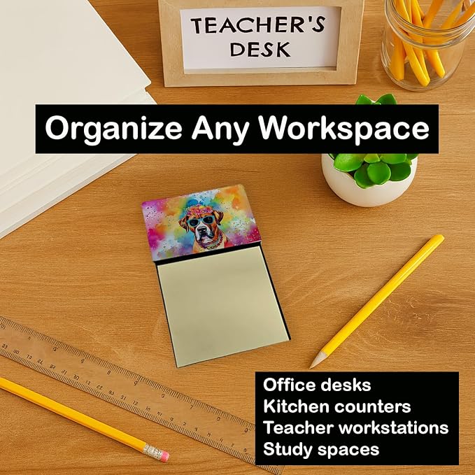 Caroline's Treasures Boxer Hippie Dawg Sticky Note Holder Refillable Dispenser Self-Sticky Note Pads, Memo Pads Blank Desk Accessories