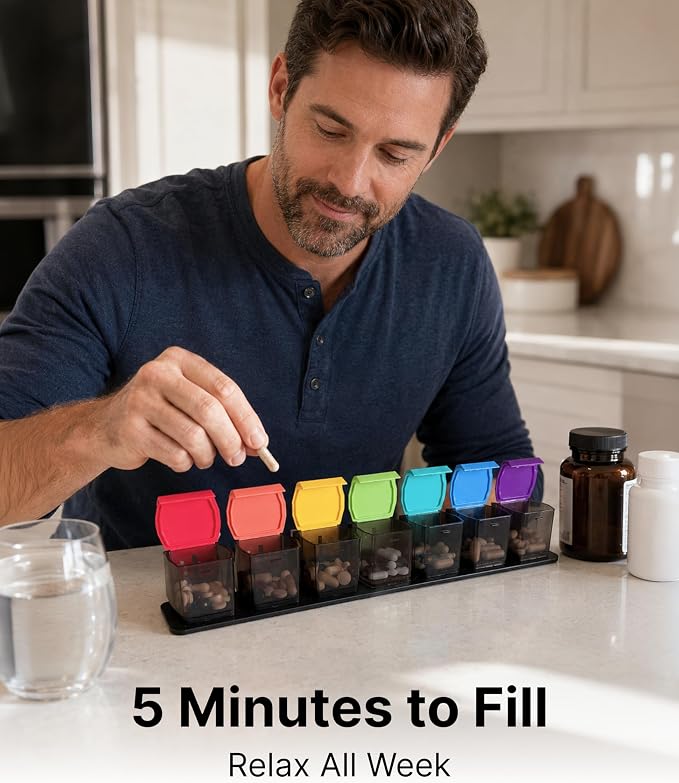 Extra Large Pill Organizer AM PM - Weekly Pill Box 7 Day for Big Vitamins & Supplements, Large Capacity Medicine Organizer with 7 Detachable Compartments, XL Pill Case for Seniors, Athlets, Caregivers