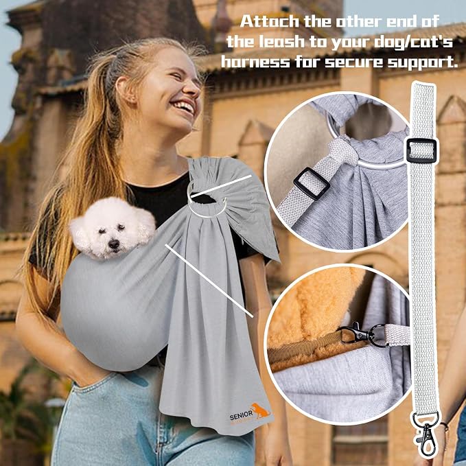 Dog Sling Carrier for Small Dogs, Adjustable Cat Sling Carrier, Light Gray | Hands-Free Front Carry Chest, Soft Breathable Fabric Wrap, Puppy/Kitten/Pets Up to 15 lbs, Machine Washable, Anti-Anxiety