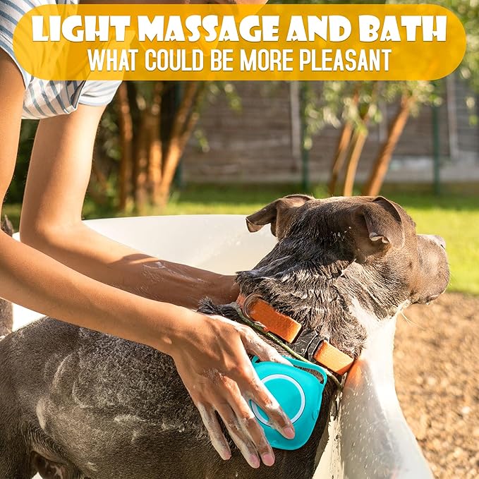 Cat Dog Bath Brush Scrubber - Silicone Bath Brush for Dogs Scrubber Brush Cat Grooming Brush Exfoliating Shampoo Massage Brush - Shower Brush Soft Bristle Hair Brush Dog Scrubber with Soap Dispenser