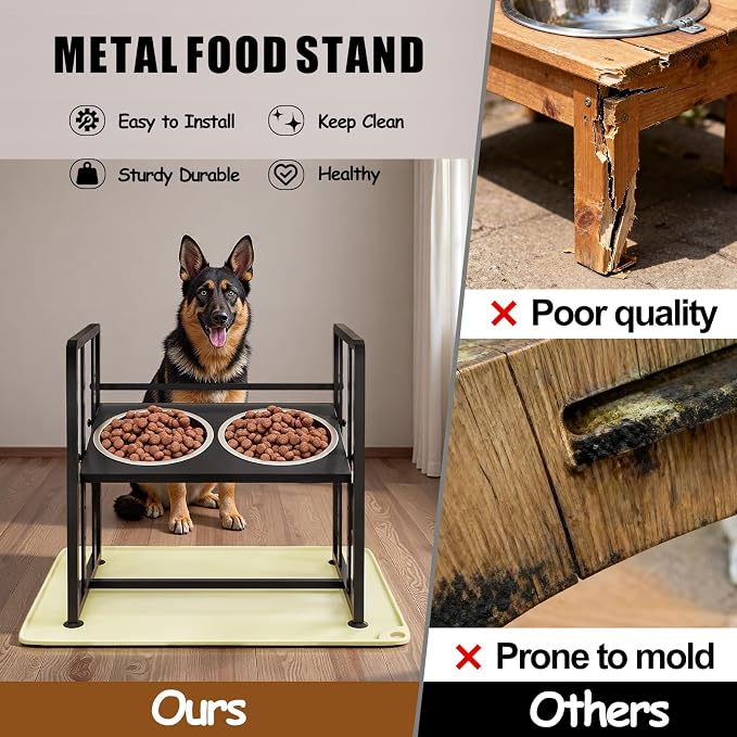 INGIORDAR Dog Bowls Elevated Height Adjustable Raised Dog Bowl Feeding Mat | Metal Pet Food Feeder Dish Station Non-Slip Dog Bowl Stand Stainless Steel Food Water Bowl