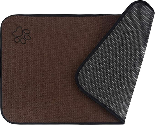 SINLAND Microfiber Extra-Large Pet Food Mat Dish Drying Mat Dog Feeding Mats Pet Bowl Mat with Anti-Skid Backing 21 Inch x 32 Inch Brown